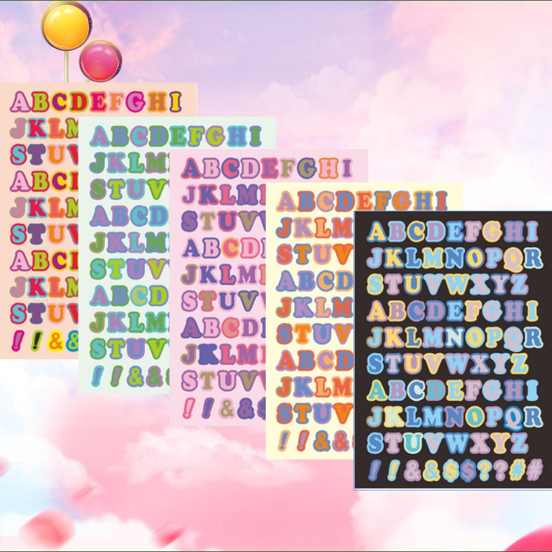 

Eeghrerr Stiker Huruf Berwarna-warni Berkilau Laser Stiker Dekoratif DIY Stiker Dekorasi Kartu