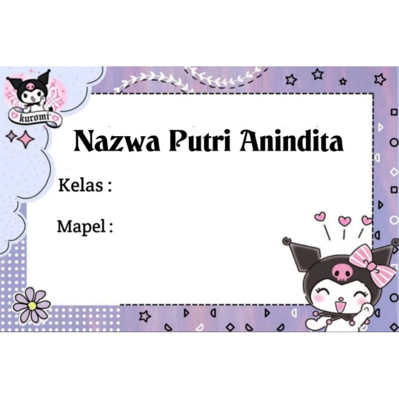 

SB (ISI 50 PCS) STICKER LABEL BUKU SEKOLAH CUSTOM PKE FOTO DAN NAMA/KUROMI/CINAMOROLL/HIJAB/DLL