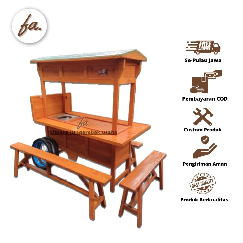 Gerobak Angkringan Mahoni Komplit