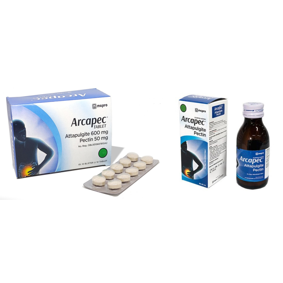 Arcapec Sirup 60ml Mepro / Arcapec Box 100's Tablet Mepro - Attapulgite / Obat Diare