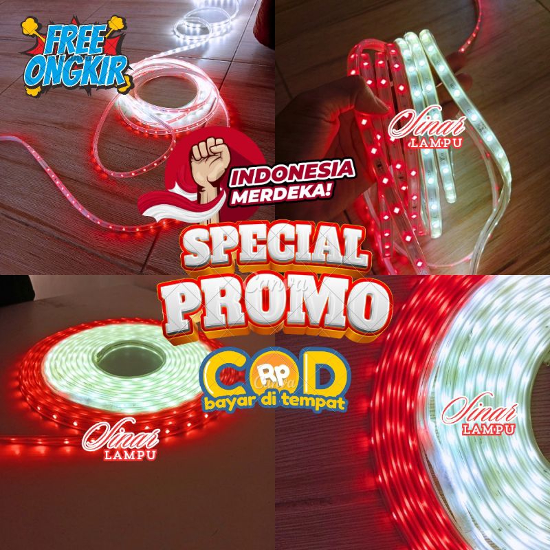 Lampu Agustus Lampu Merah Putih 2m, 4m, 10m Fullset Siap Pakai