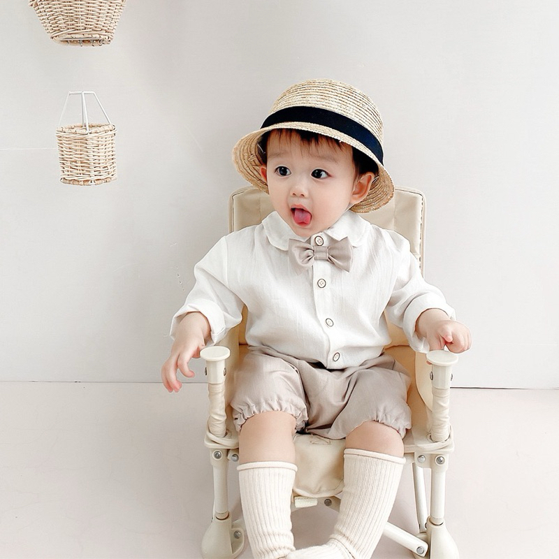 (3 Bulan-4 Tahun) Set Baju Formal Bayi Anak Laki Laki | Setelan Kemeja Putih Celana Dasi Kupu Kupu P