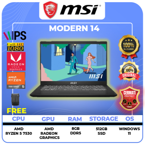 MSI MODERN 14 RYZEN 5 7530 8GB 512GB W11+OHS 14.0FHD IPS