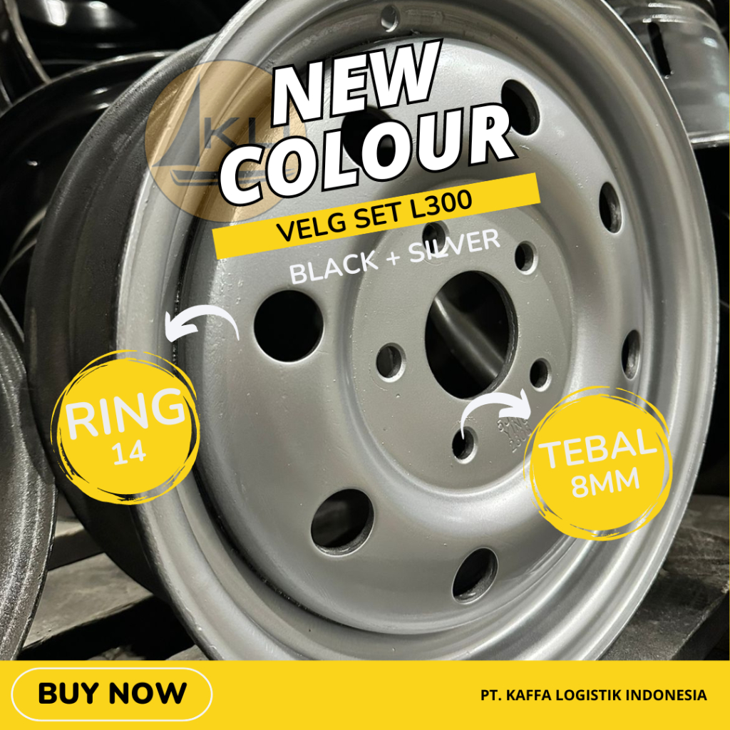(NEW COLOUR) VELG SET L300 RING 14 LUBANG 5 TEBAL 8MM LUBANG ANGIN BULAT/SILVER BLACK TUBLLES