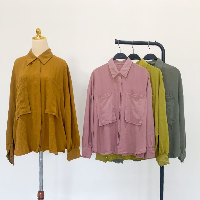 GROSIR LV335 (4PCS)  -  Kemeja Wanita Basic Oversize - Kemeja Polos Jumbo - Blouse Atasan Wanita Gro