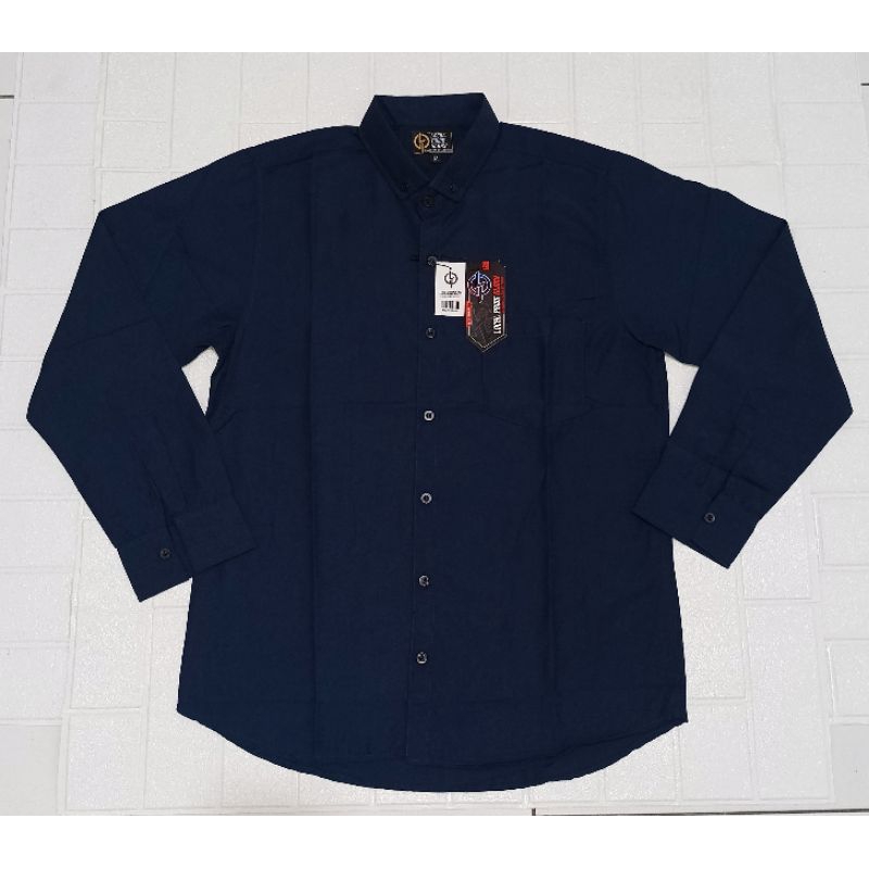 DISKON KEMEJA POLOS PANJANG PRIA WANITA WARNA NAVY BIRU TUA DONGKER