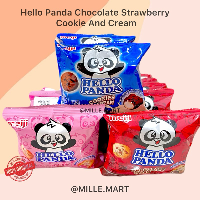 

[Per Renteng isi 10pcs] HELLO PANDA 8GR SNACK BISKUIT RASA STRAWBERRY CHOCOLATE COOKIES CREAM MEIJI