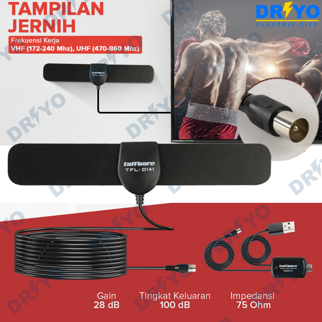 Antena TV D141 + Amplifier Booster D15 Outdoor / Indoor Digital DVB-T2 High Gain 25dB 4K 2K 1080P Fu