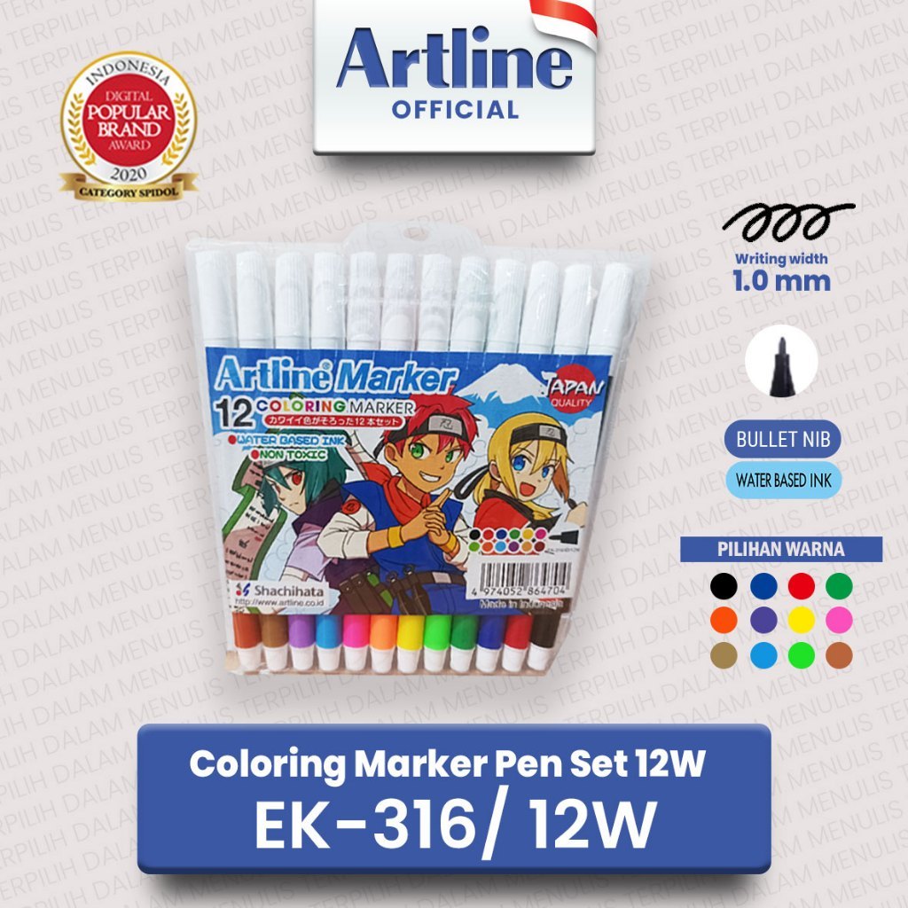 

ARTLINE Spidol Mewarnai Marker SET 12 Colours EK-316/12W SPIDOL MEWARNAI