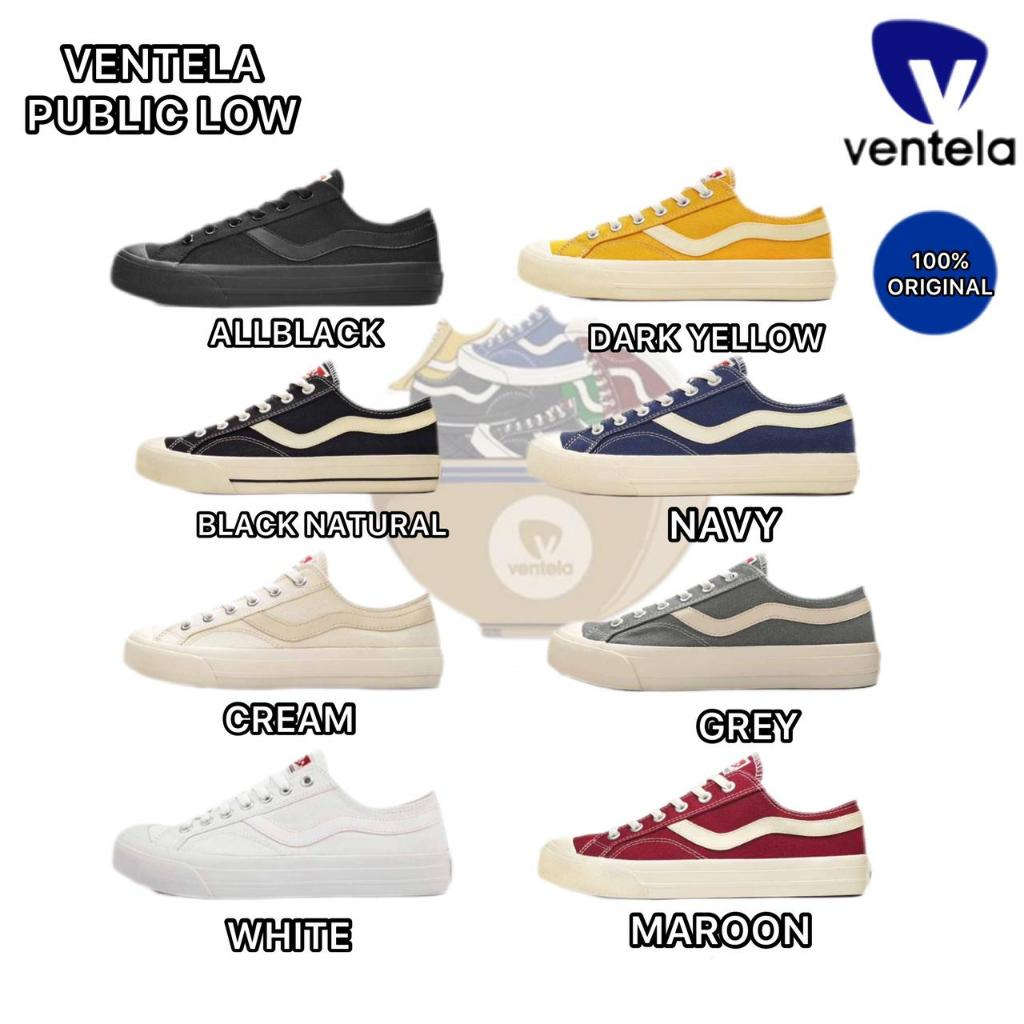 Sepatu Ventela Public Low Black Natural / White / Cream/Navy/Grey/All black Free Stiker & Free Kaos 