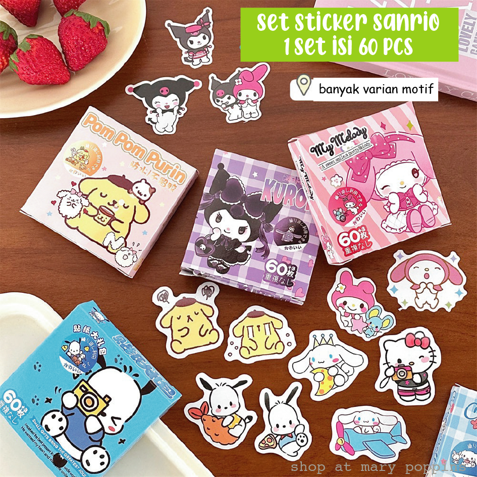 

Sticker Aesthetic Karakter Kartun Sanrio Motif Banyak Variasi Lucu 1 set isi 60 pcs Sticker bisa untuk Jurnaling