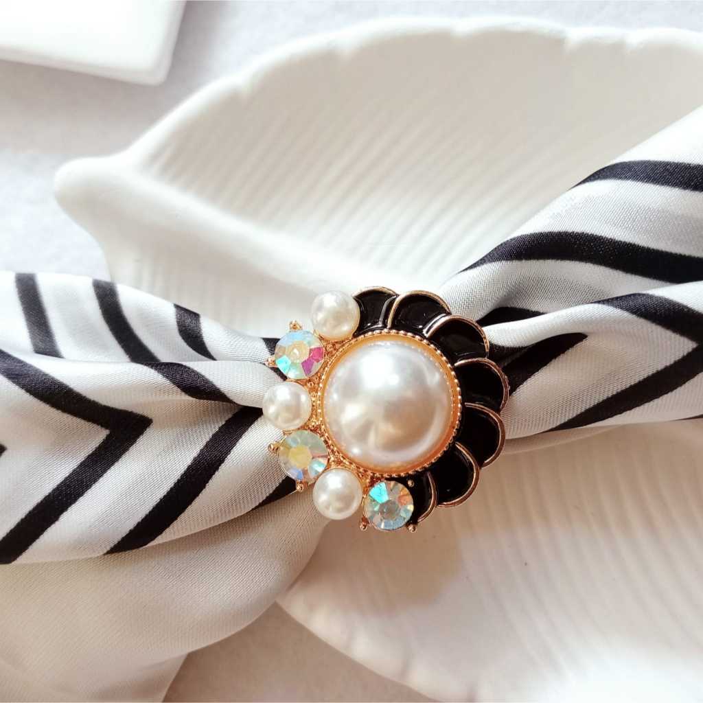 Ring Jilbab Bros Cincin Bunga Mutiara Bulat
