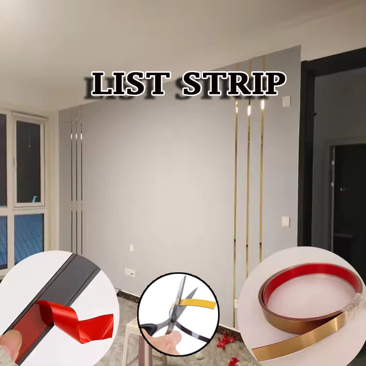 KM  List Strip Gold Plat Mirror Hiasan List Molding Dekorasi Lantai List Tengah Linen WPC Marbel