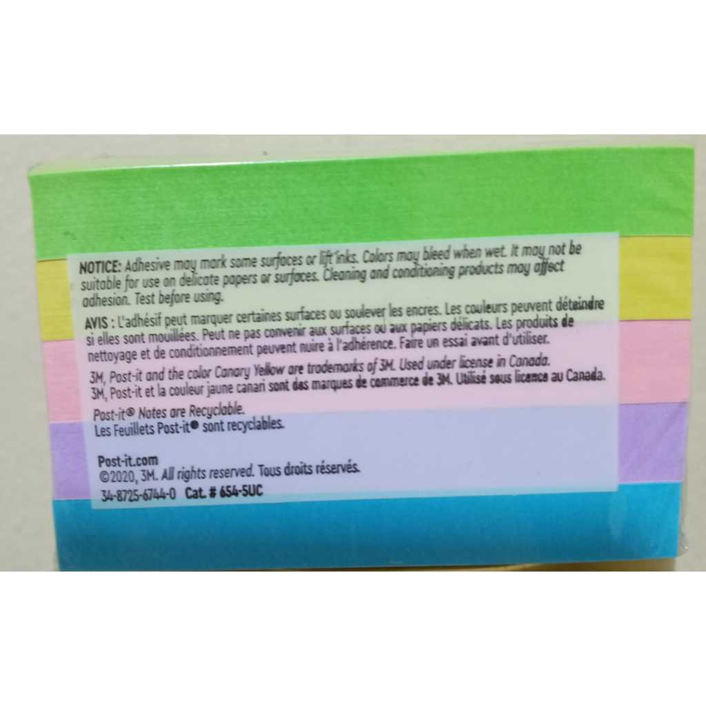 

3M post it sticky note 654-5UC 3inch x 3inch 5 warna @100lbr RB9