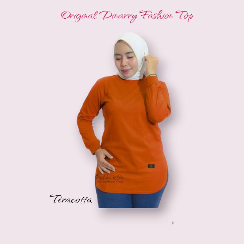 Merah Bata Series  Kaos Dinarry Original Oval Size Jumbo  Baju Wanita Lengan Panjang Size M  XXL  Pa