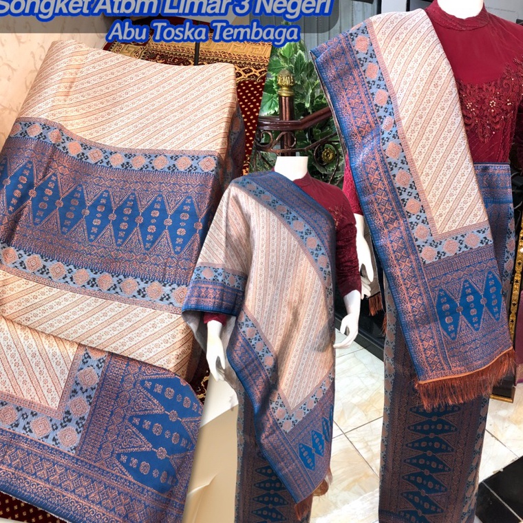 NEW Songket Atbm Limar 3 Negeri Exclusive Putih Abu Toska Tembaga Songket Tenun Mesin Palembang ilha