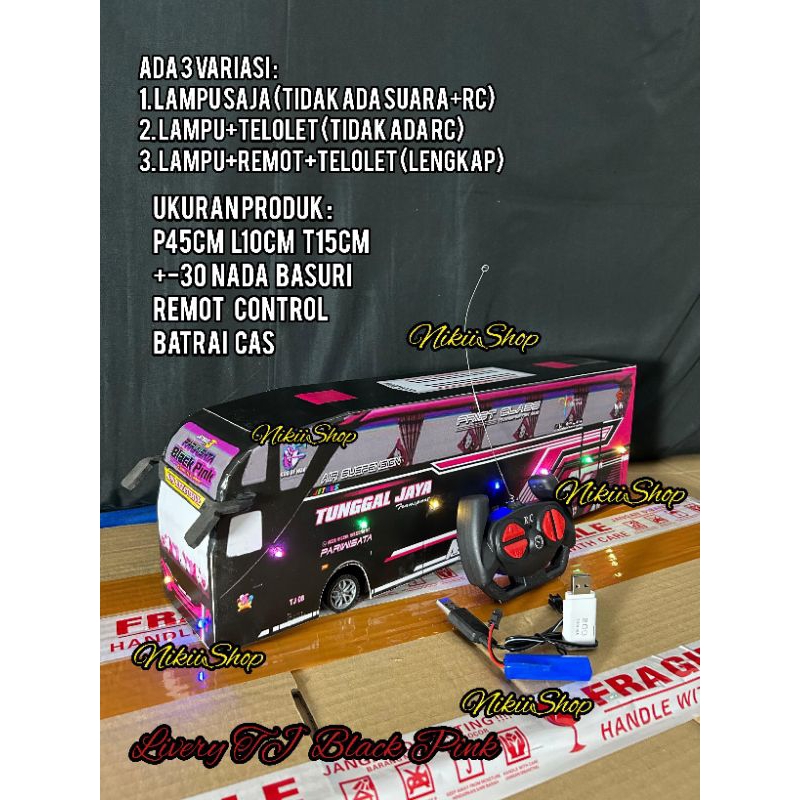 Mainan rc miniatur bus telolet basuri akap viral bus remot control full lampu p45cm