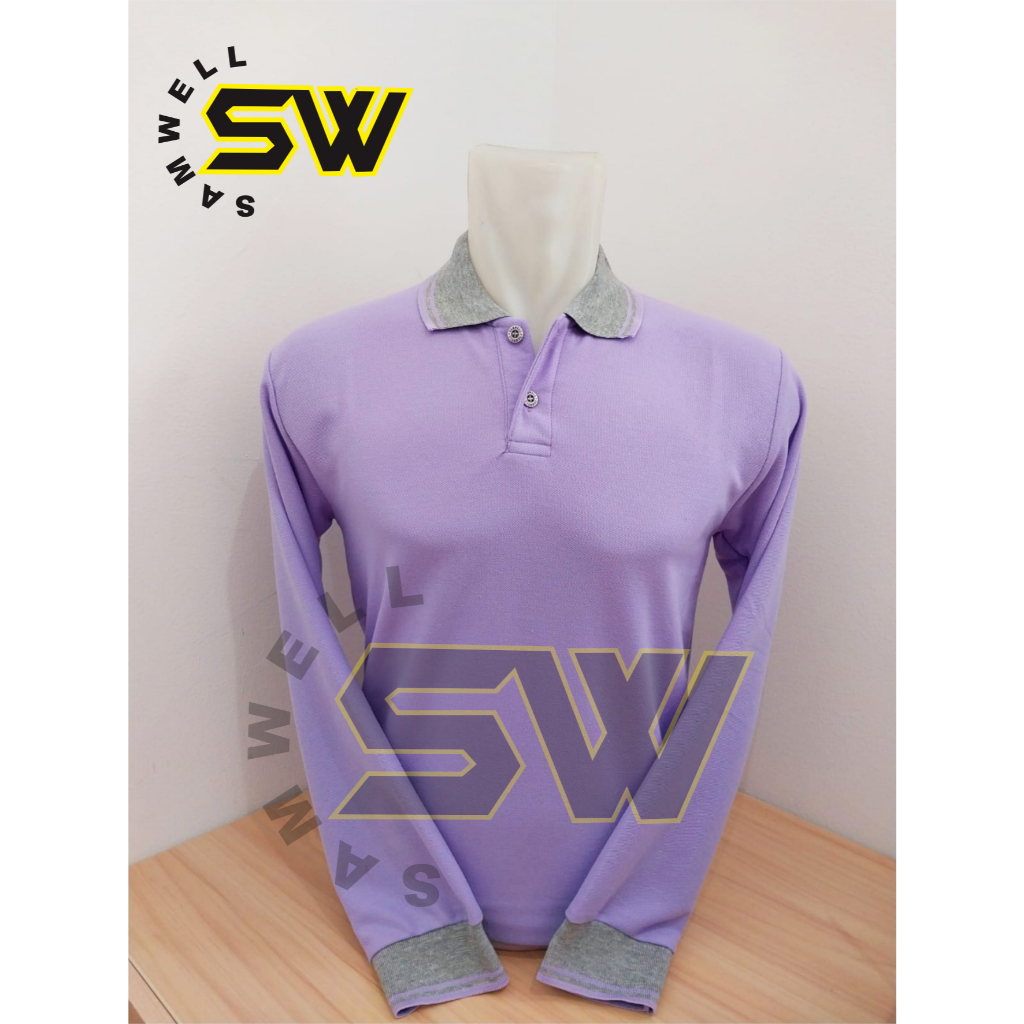 Kaos Polo Shirt Premium / Kaos Kerah Polo Tangan Panjang Pria - Wanita / Polo Shirt Panjang Lilac ke