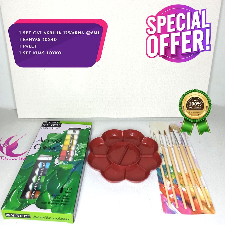 

Paket Lukis E2 Kanvas kanvas 3x4 kuas palet cat akrilik t N5B6