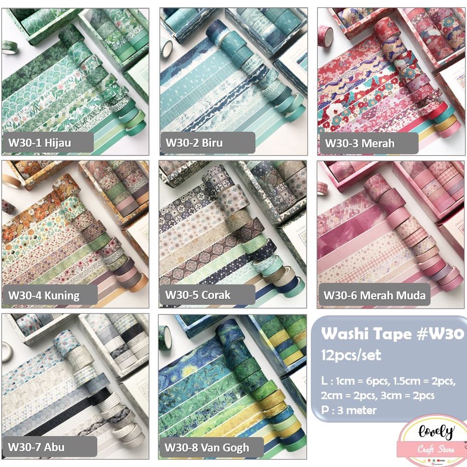 

LovelyCraftStore W3 Washi Tape Selotip Kertas 12pcsset Vintage Retro Paper Tape Basic Tape Art Bullet Journal Decoration Tape m Y5D7