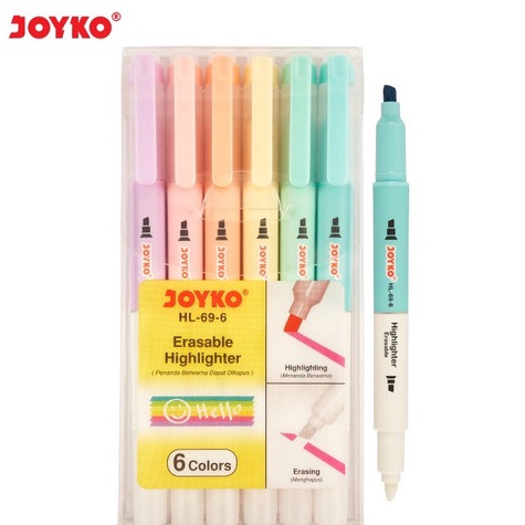 

JOYKO HL696 ERASABLE HIGHLIGHTER 1 SET ISI 6 PCS DUAL TIP PENANDA y X6L8