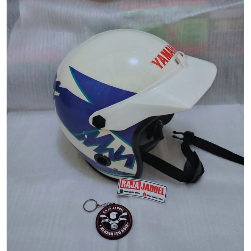Helm Jadul Yamaha Putih Biru Original