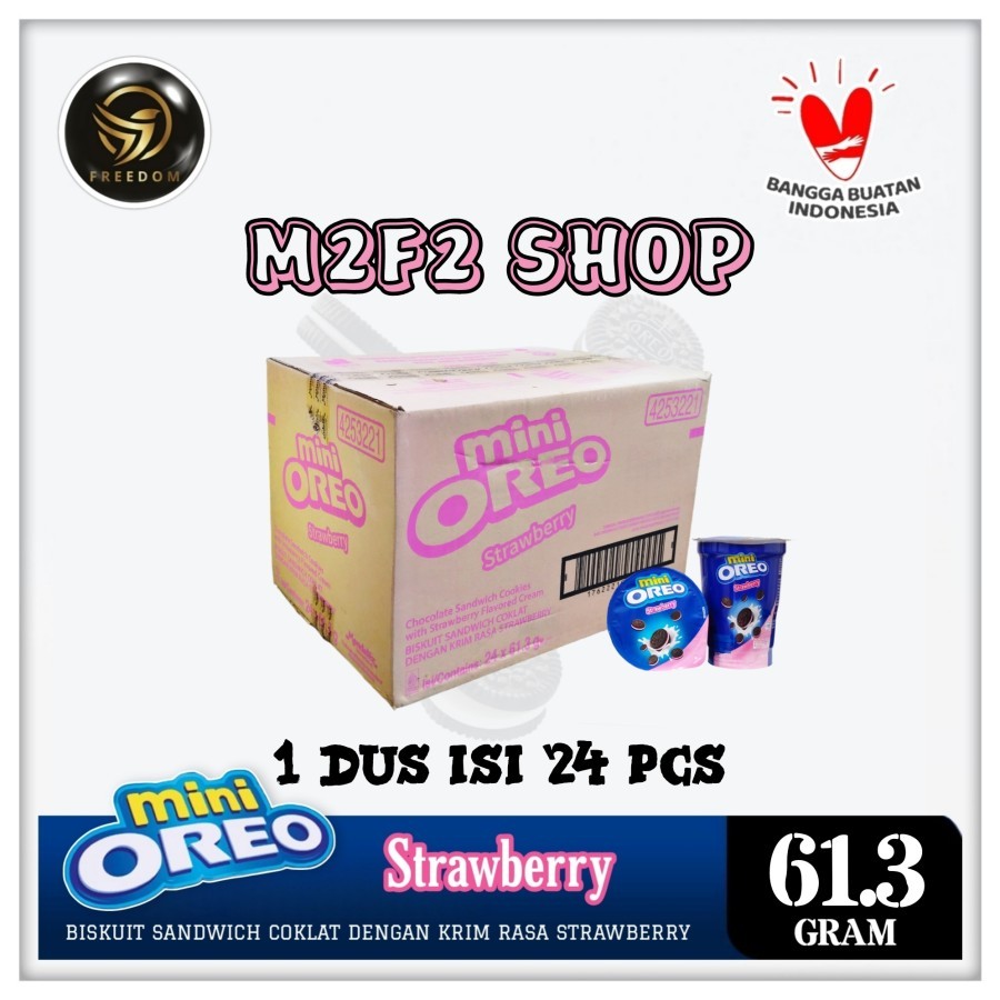 

Biskuit Oreo Cup Mini Strawberry Flavored Creme | Krim Stroberi - 61,3 gr (Kemasan Karton)