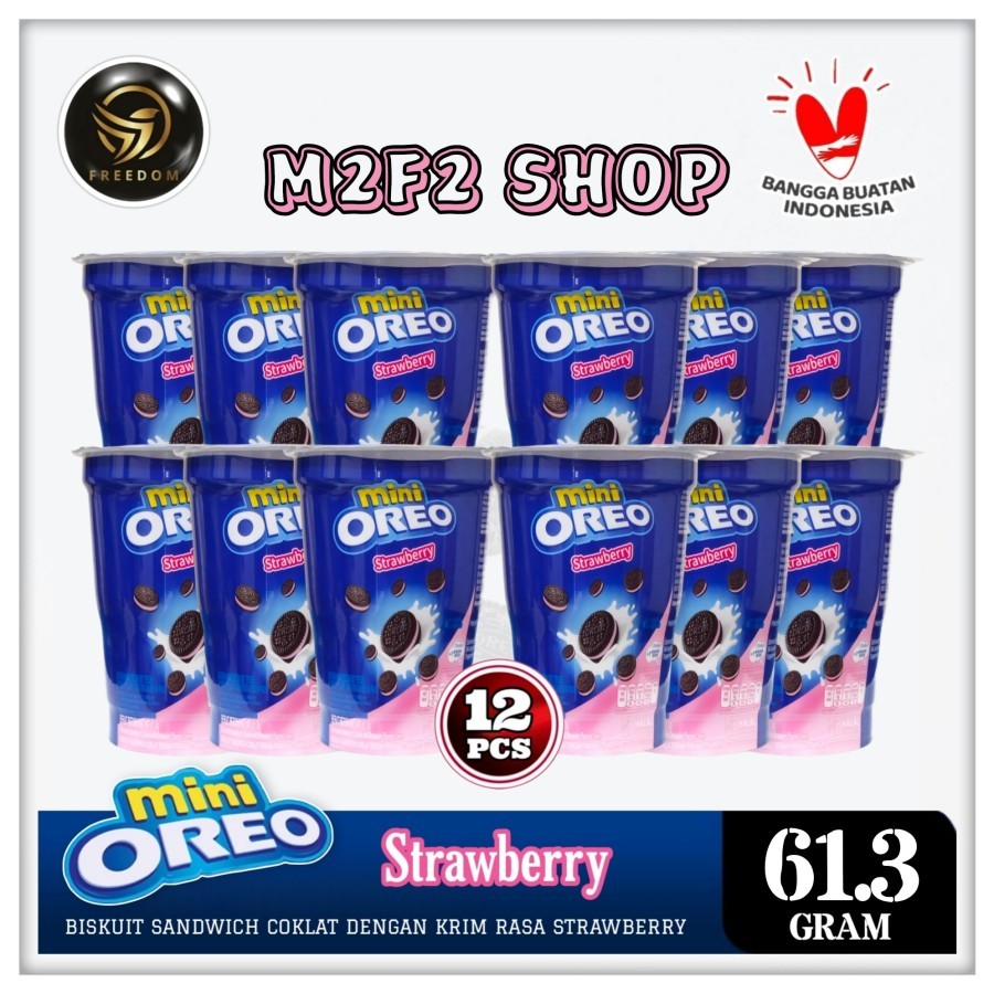 

Biskuit Oreo Cup Mini Strawberry Flavored Creme | Krim Stroberi - 61,3 gr (Kemasan 12 Pcs)
