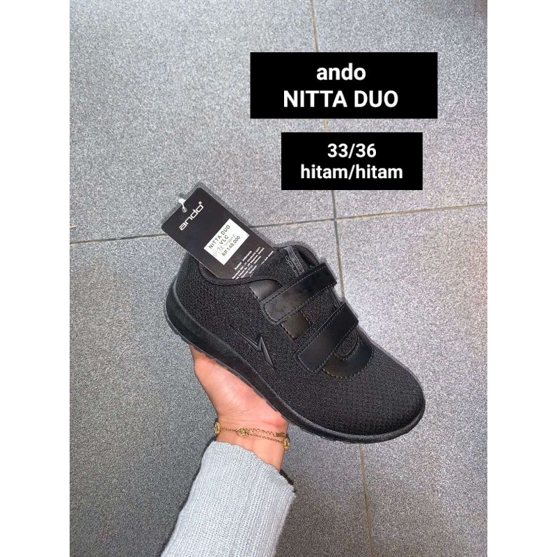 sepatu sekolah Ando Nitta duo hitam hitam