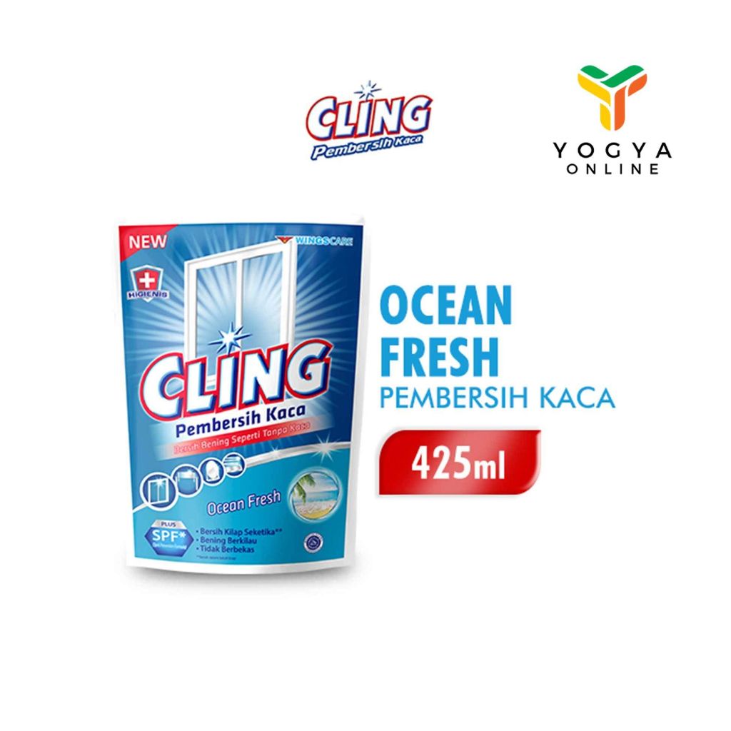 Cling Pembersih Kaca Biru Pouch 425 Ml