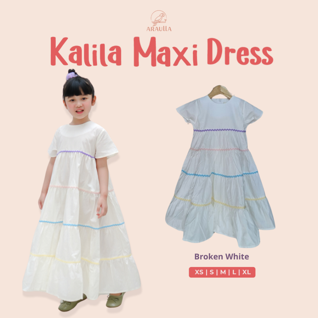 ARAULLA - KALILA MAXI DRESS | Dress Anak Perempuan | Dress Maxi | Dress Maxi Poplin | Dress Putih An