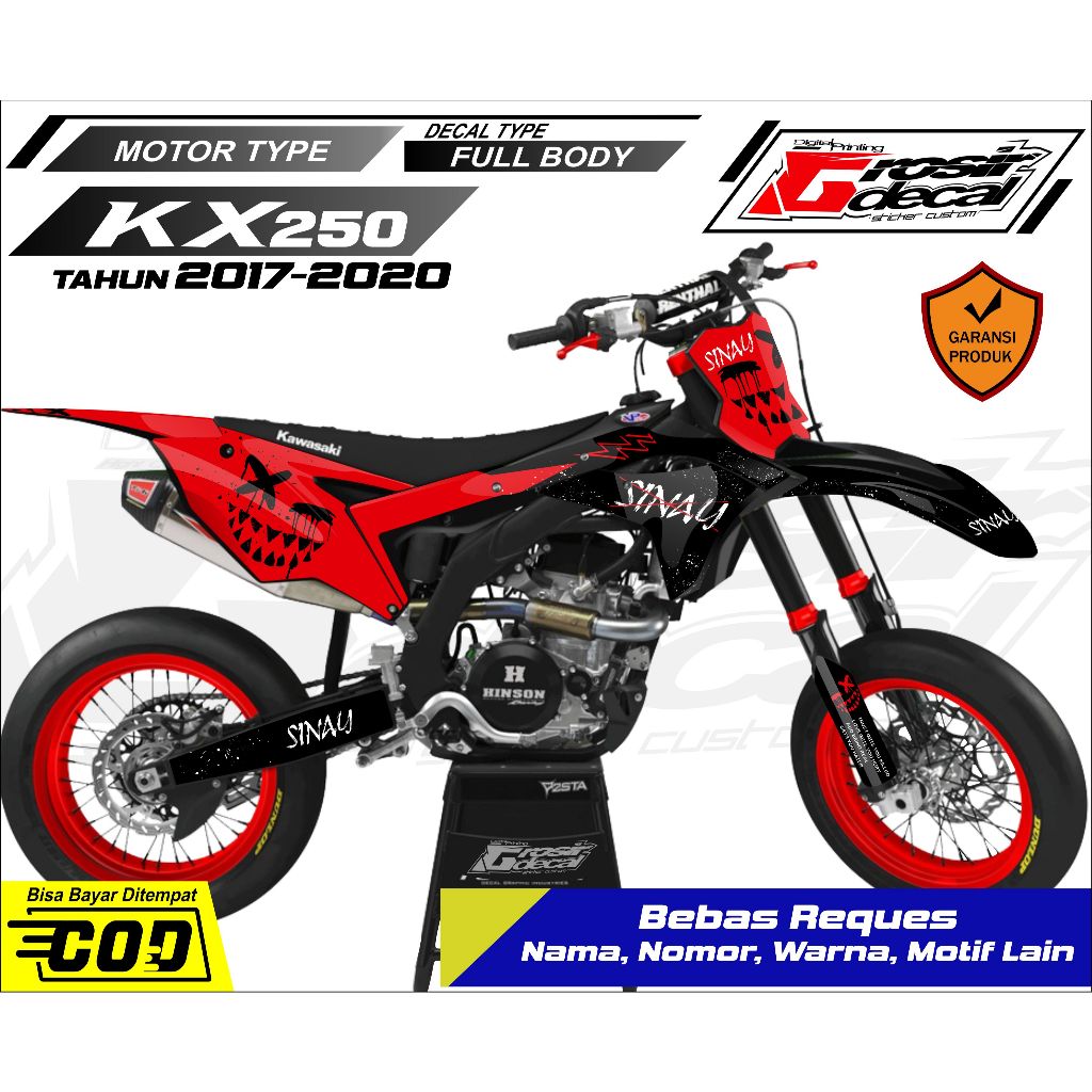 Decal Stiker KX 250 2017 - 2022 Merah Full Body Dekal Stiker KX 250 2017 - 2022 Full Body