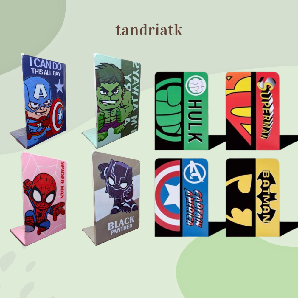 

[FREE DUS] 1 Set Isi 2 Pcs Book End Stand / Sandaran Penyangga Buku Avengers Super Heroes