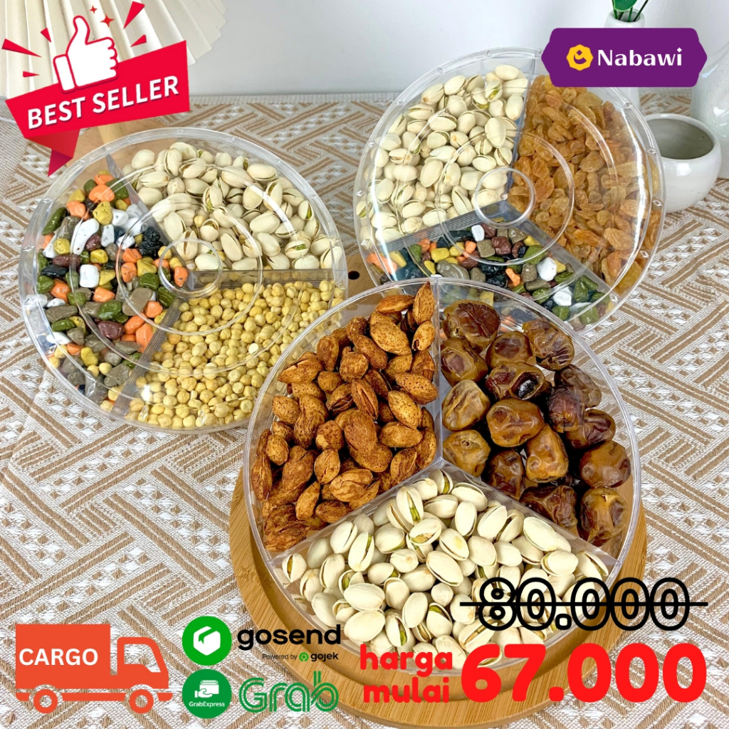 

Paket Hampers Makanan 3 Sekat Oleh Oleh Haji dan Umroh Premium Makanan Khas Arab Kacang Arab Pistachio Kismis Almond Coklat Kerikil