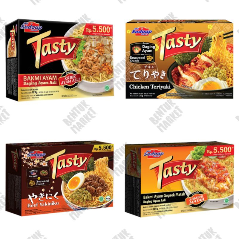 

SEDAAP TASTY Bakmie Ayam 129gr / SEDAAP TASTY Bakmie Yakiniku 115gr / SEDAAP TASTY BAKMIE Ayam Saus Teriyaki / SEDAAP TASTY Bakmie Ayam Geprek Sambal Matah 124gr / Bakmie Instan / Mie Instan