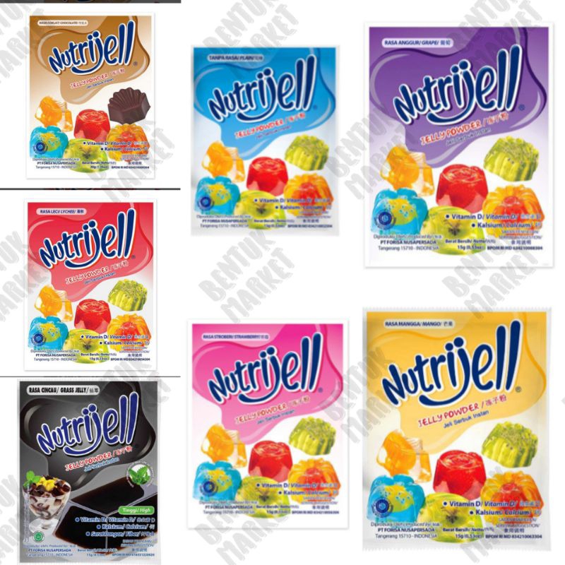 

NUTRIJELL Serbuk Jelly Instan Rasa Coklat 30gr / Leci 15gr /Cincau 15gr / Mangga 15gr / Plain 15gr / Strawberry 15gr / Anggur 15gr / Serbuk Jelly