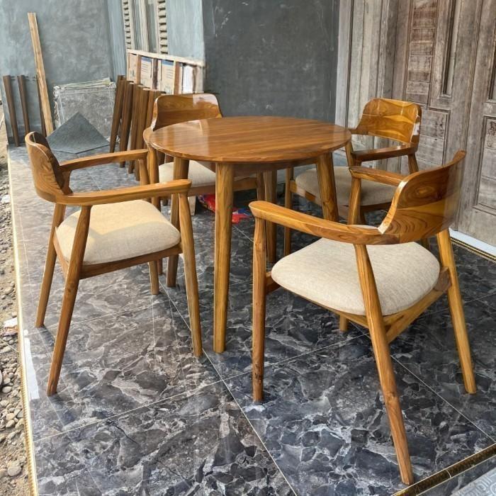 meja makan bulat minimalis 4 kursi , meja makan bulat jati minimalis| Mebel Jepara