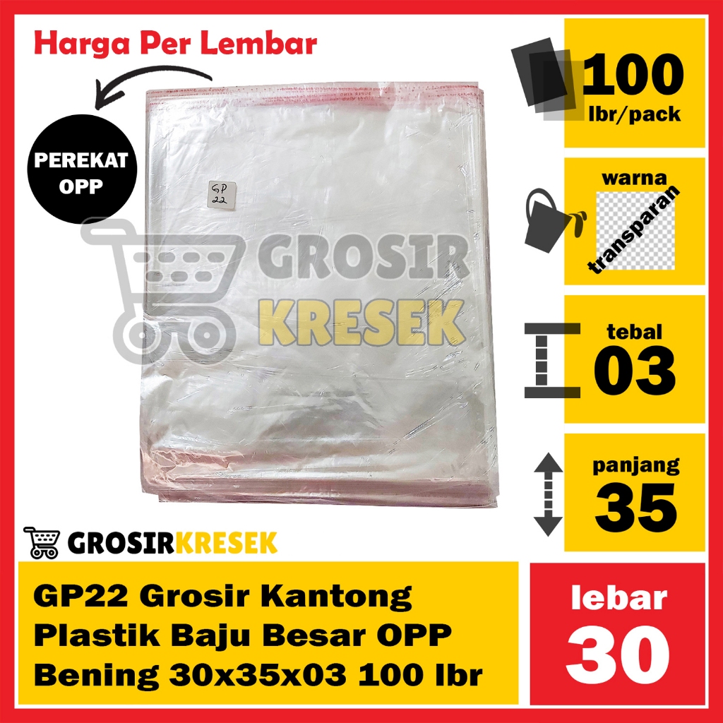 

[LBR] Kantong Plastik Baju OPP 30x35x03 Besar Bening min 100 GP22 - Grosir Kresek