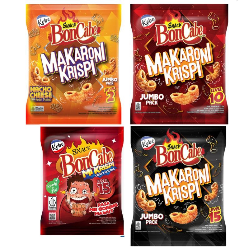 

KOBE Snack BONCABE bon cabe baru Makaroni Krispi Level 2 10 15 Nacho Cheese mie kering