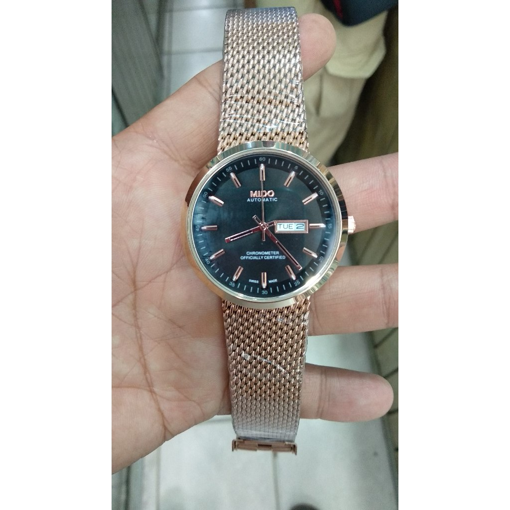 jam tangan mido chronometer quartz rosegold elegant