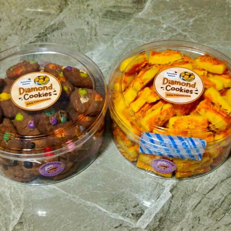 

【 DIAMONDCOOKIES 】PAKET BUNDLING JUMBO 2!! ( Coklat Chips - Kastangel ) • WISMAN • Premium • Mika Bulat • Isi 2 Mika Bulat