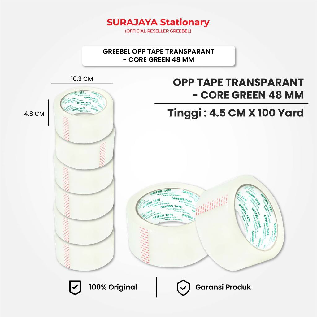 

Lakban Bening 48 Mm X 80 Yard Core Green / Isolasi Bening, Selotip Clear Tape