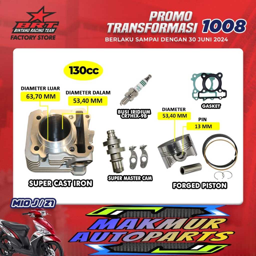 Promo PAKET BORE UP 130CC BLOK MIO J - FINO - XRIDE - JUPITER Z1 53.40MM CAST IRON FORGED PISTON NOK
