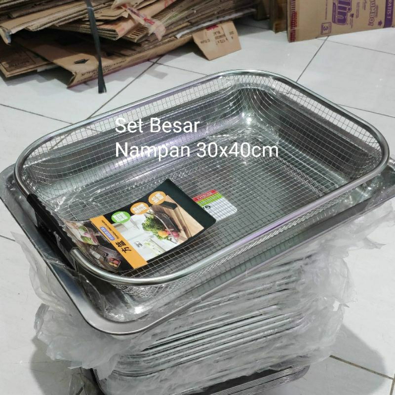 1 Set Peniris Gorengan Stainless Anti Karat Keranjang Peniris Sayur Minyak Buah Stainless Anti Karat