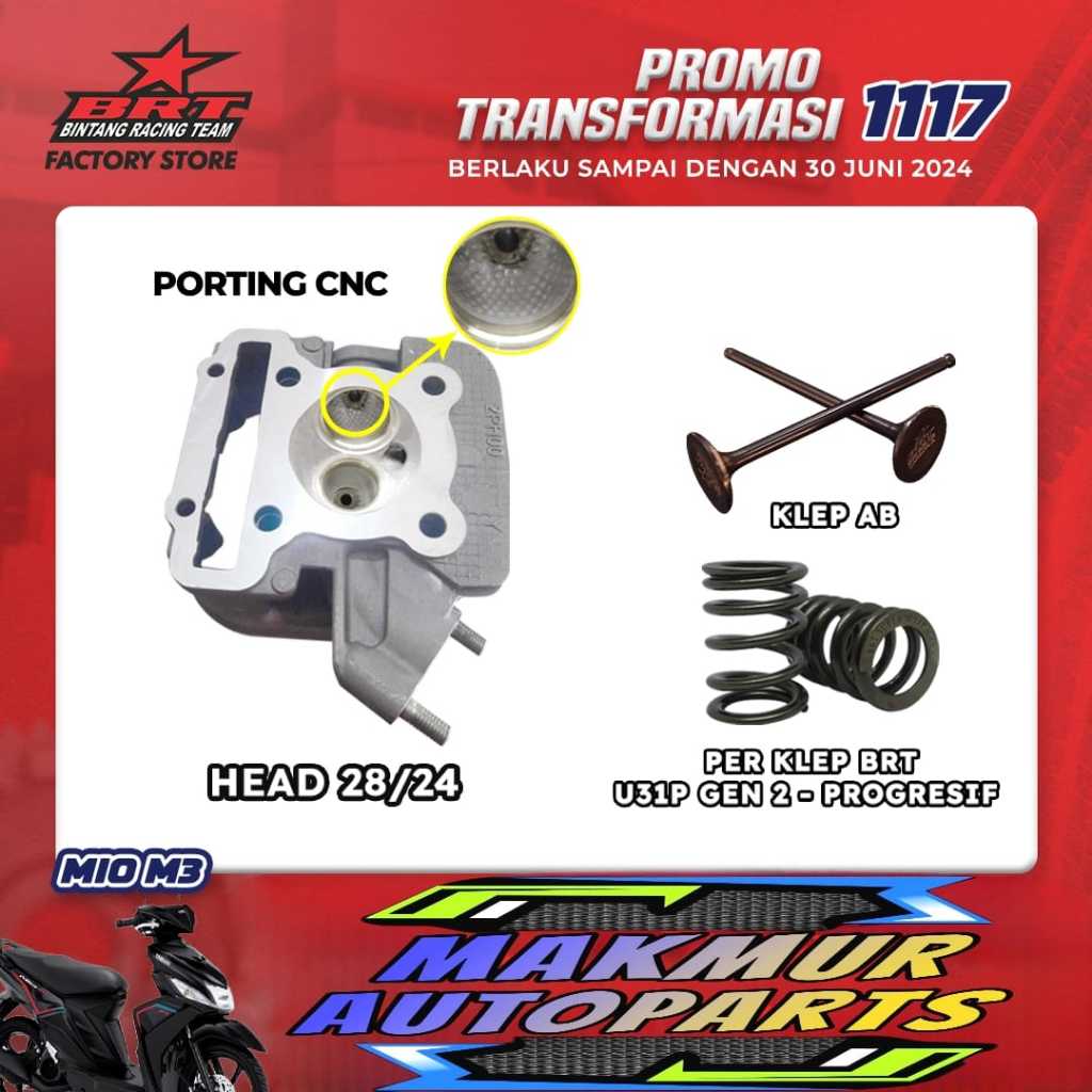 Cylinder HEAD BRT Porting CNC Klep 28 24 MIO M3 MIO Z MIO S XRIDE FINO SOUL GT 125 (BINTANG RACING T