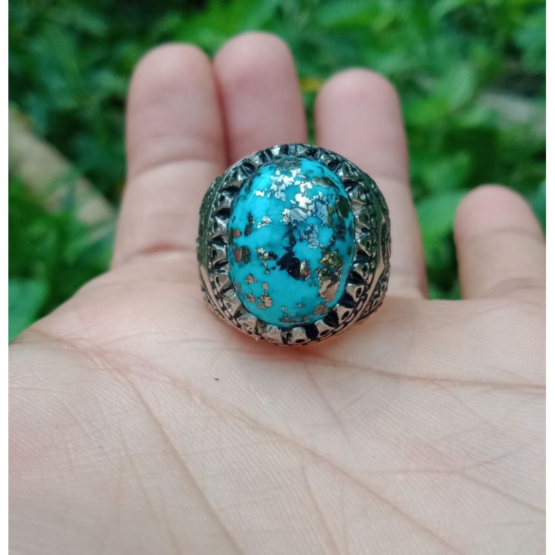 Cincin batu pirus persia badar perak natural