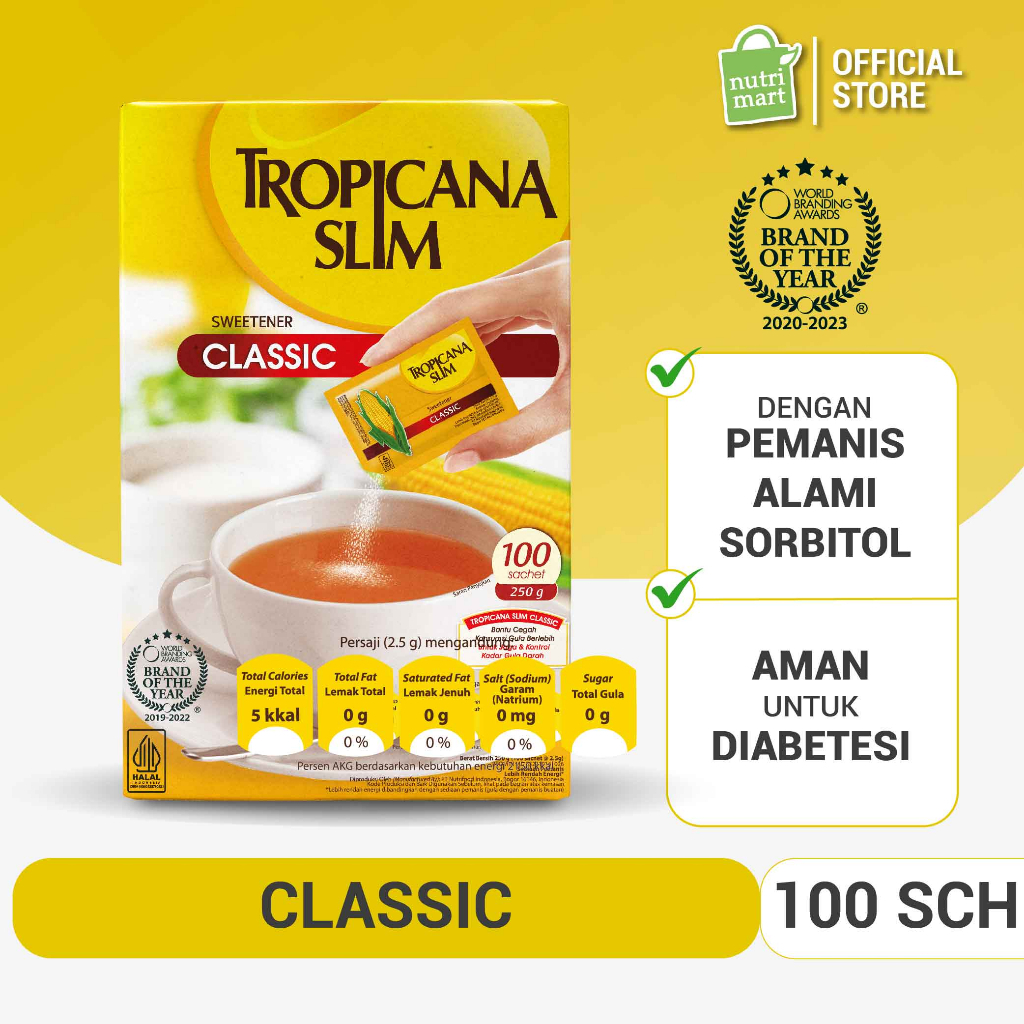 

Tropicana Slim Sweetener Classic 1 Box isi 100s