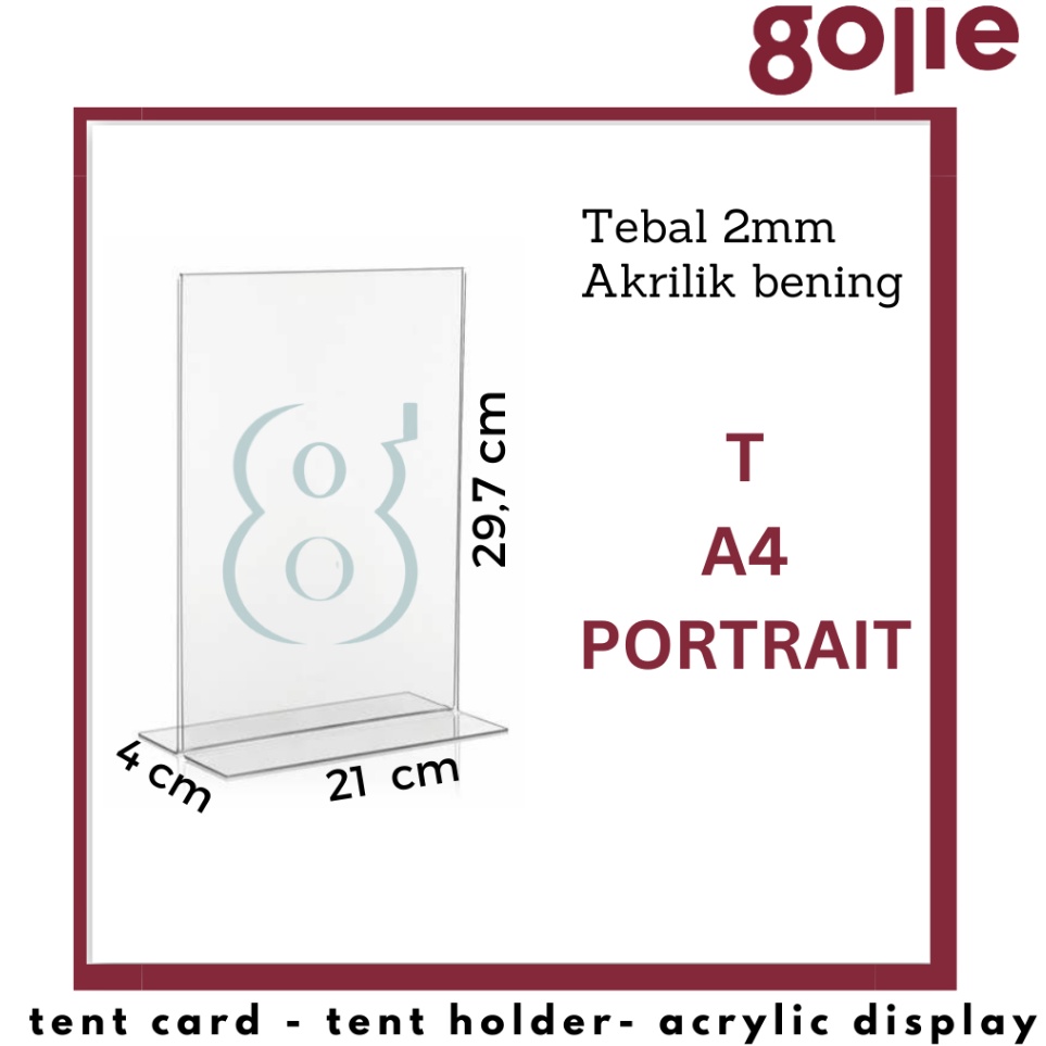 

KODE E6C TEMPAT BROSUR AKRILIK l TENT CARD AKRILIK T A4 POTRAIT l MIN PEMBELIAN 2PCS