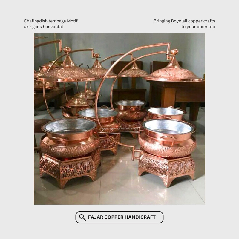 Chafing dish prasmanan tembaga motif batik 36 cm ( Asli tembaga kuningan )