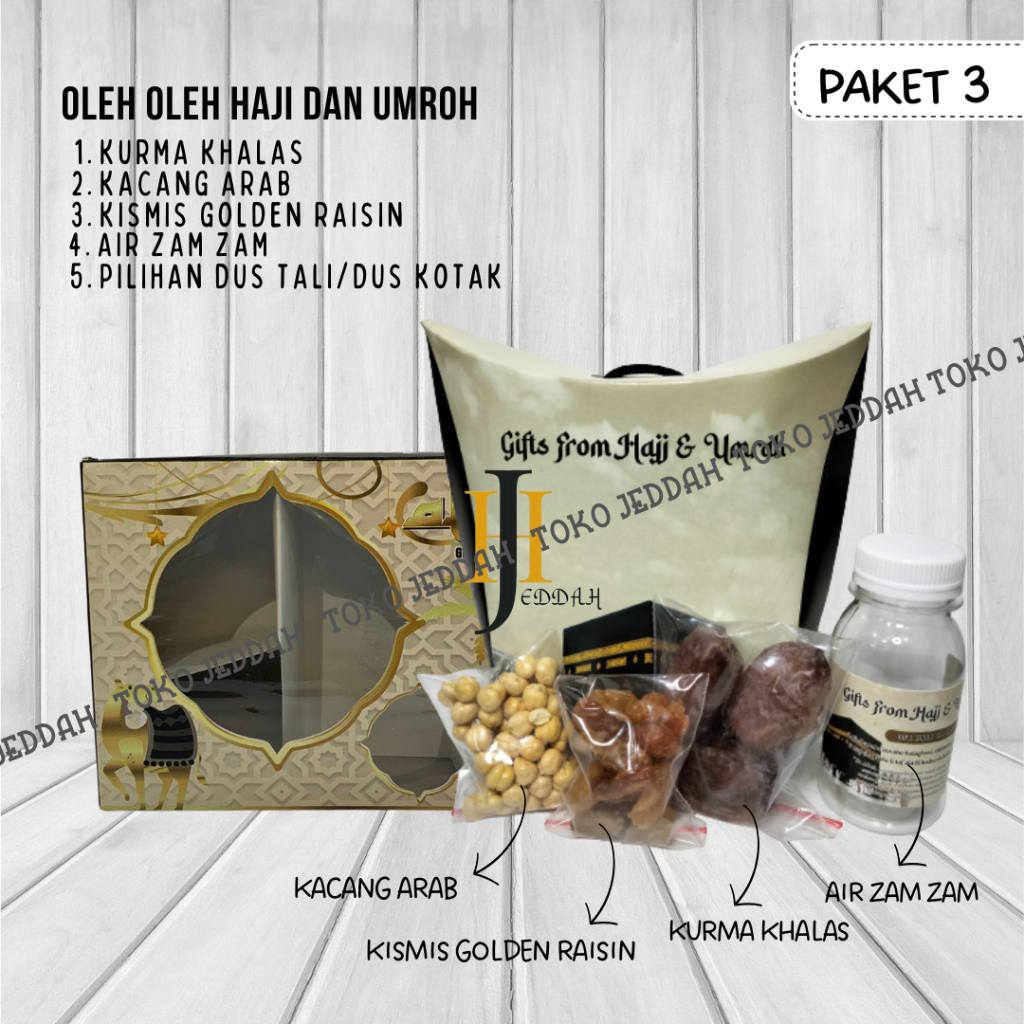 

PAKET MURAH Oleh Oleh Haji paket Umroh Souvenir Kardus+Isi Air Zam Zam+Kurma+Kismis+Kacang Arab